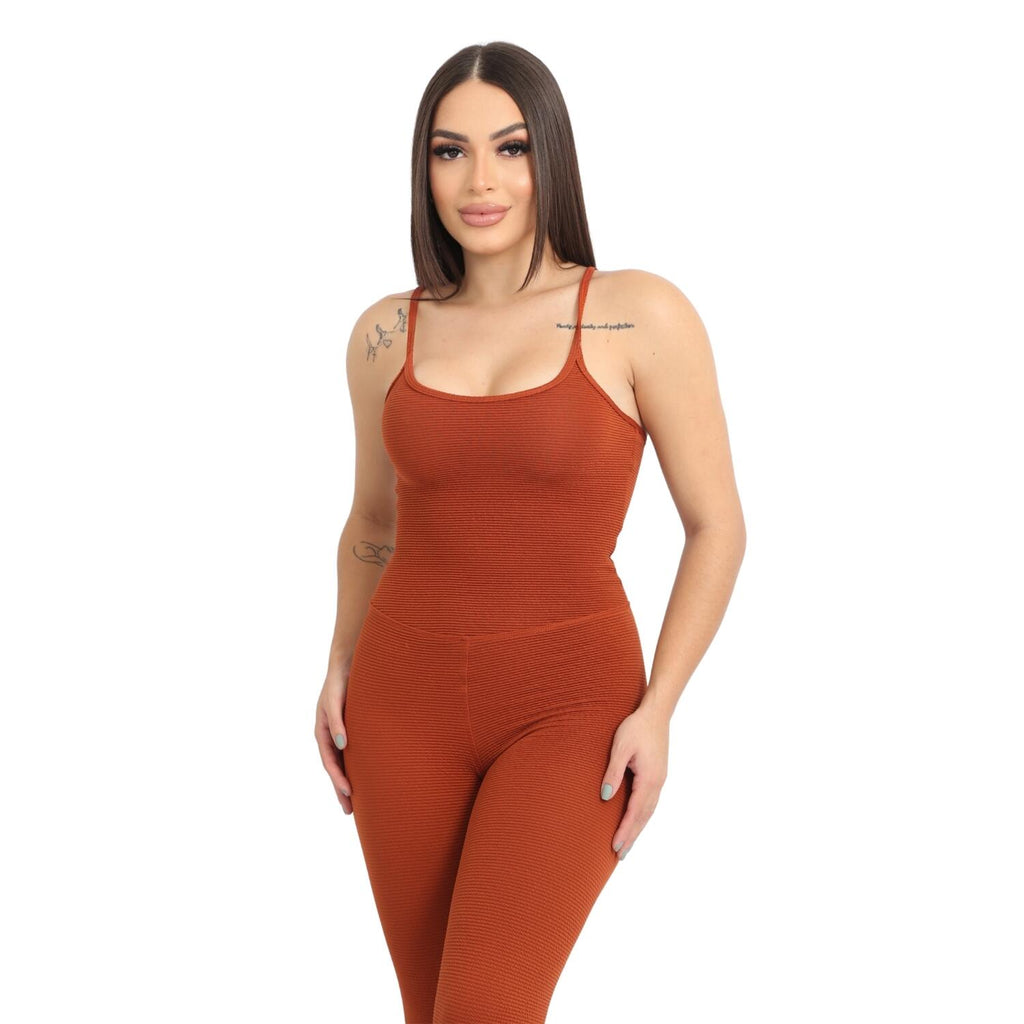 Macacão Longo Canelado Alcinha Feminino Roupa Academia Fitness Esportivo