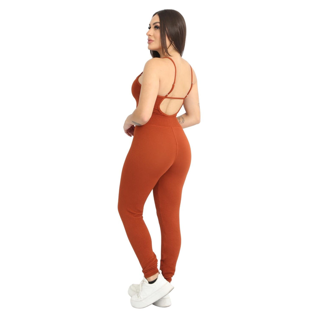 Macacão Longo Canelado Alcinha Feminino Roupa Academia Fitness Esportivo