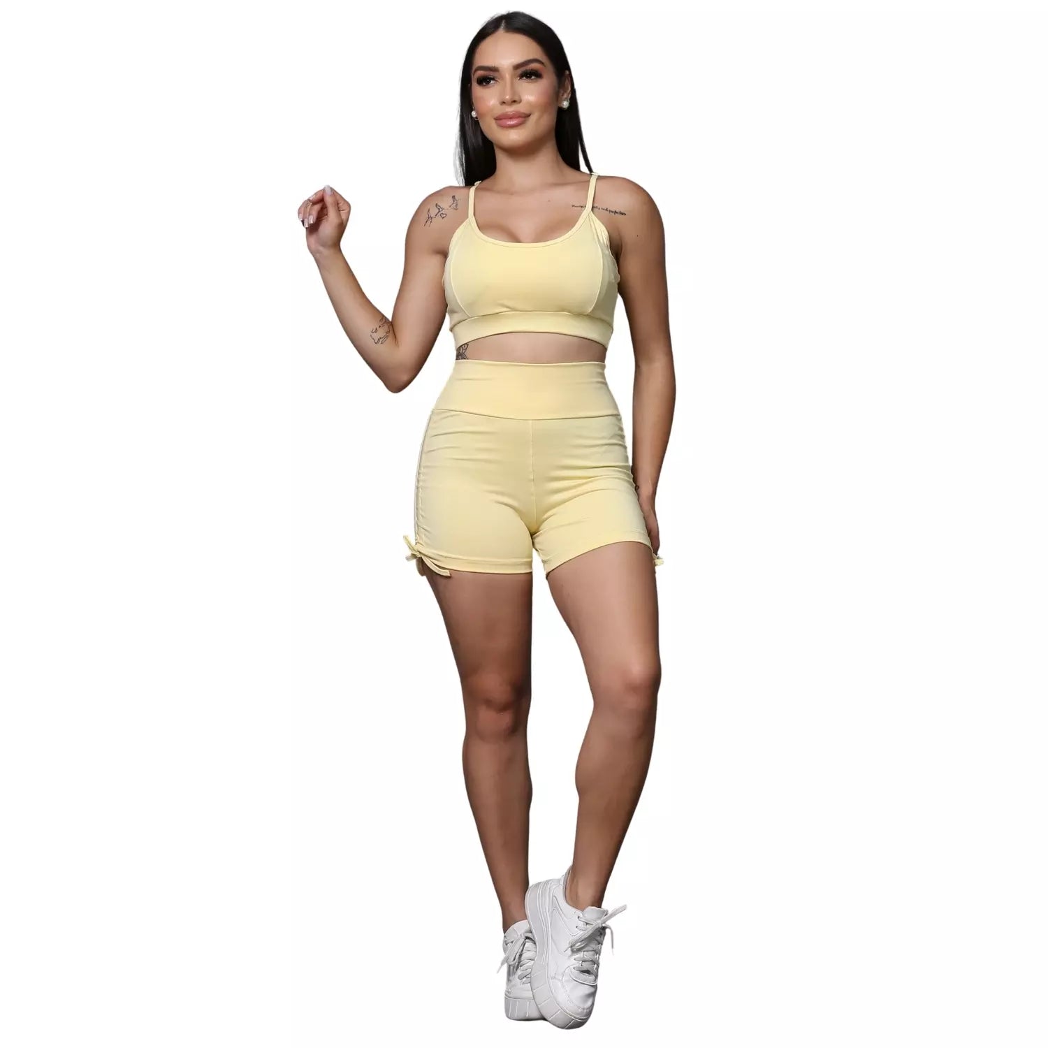 Conjunto Academia Short Cordinha e Top Alcinha Roupa Fitness Feminino Treino Corrida