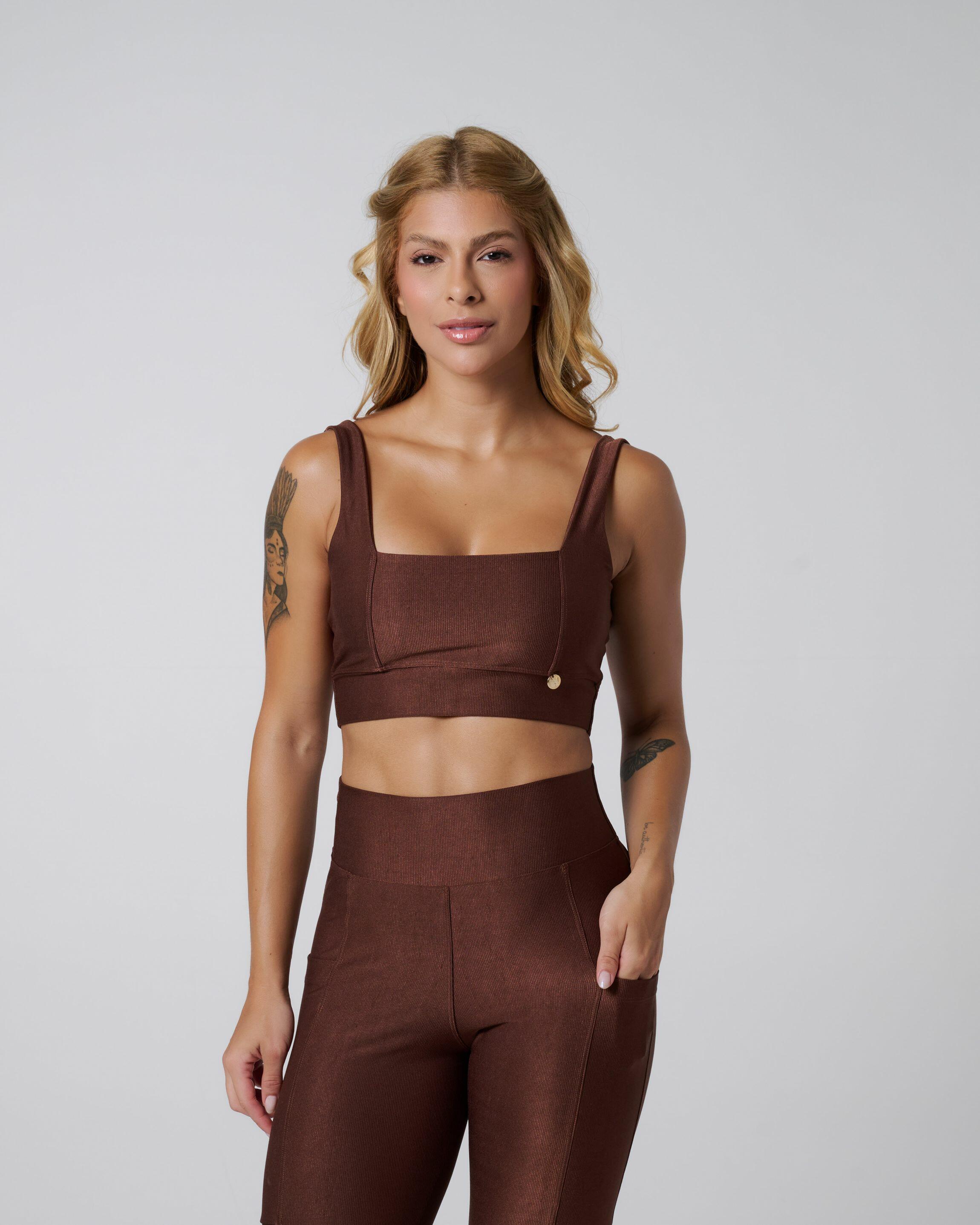 Conjunto Melaine Caneladinho Marrom Couro - Costas
